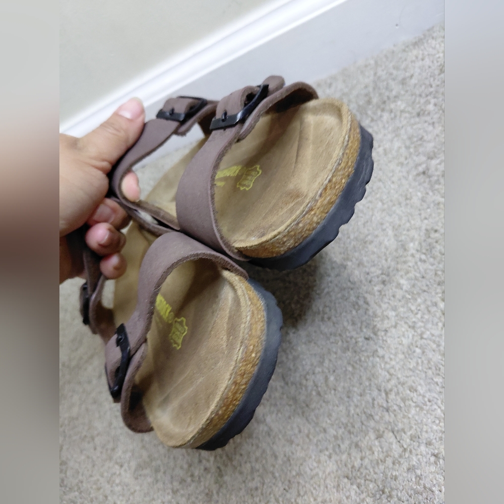 Birkenstock Women Size 37/6 Us Narrow Brown Sandals with Buckle Detail - Picture 9 of 10